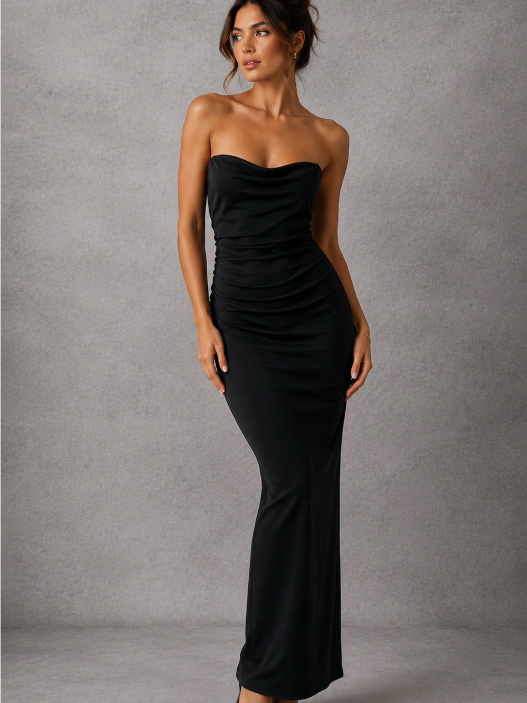 New Zara Black Slip Maxi Dress With Cowl Neck